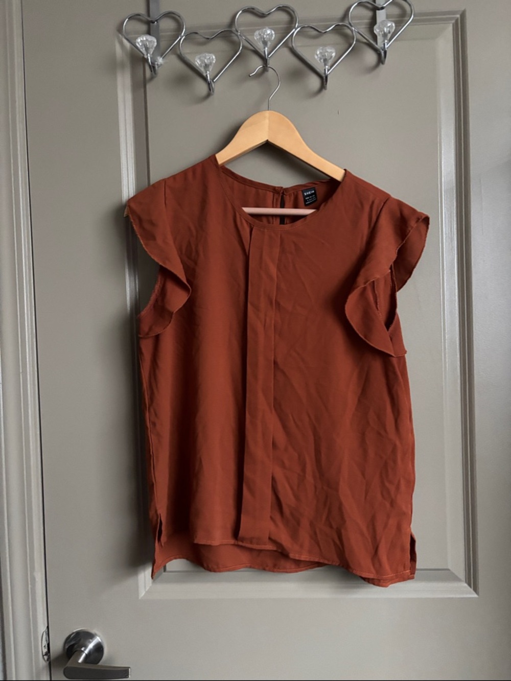 SHEIN Rust Ruffle Cap Sleeve Blouse